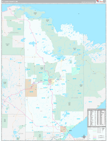 St. Louis County, MN Wall Map Premium Style